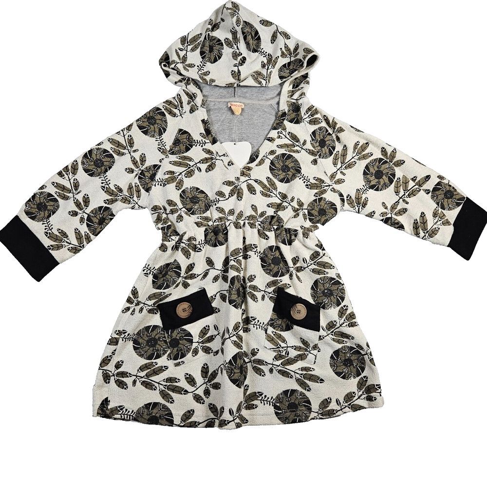 NWT Lucca Women's Plant Foliage Hooded Lagenlook‎ Terry Mini Dress Tunic Sz L